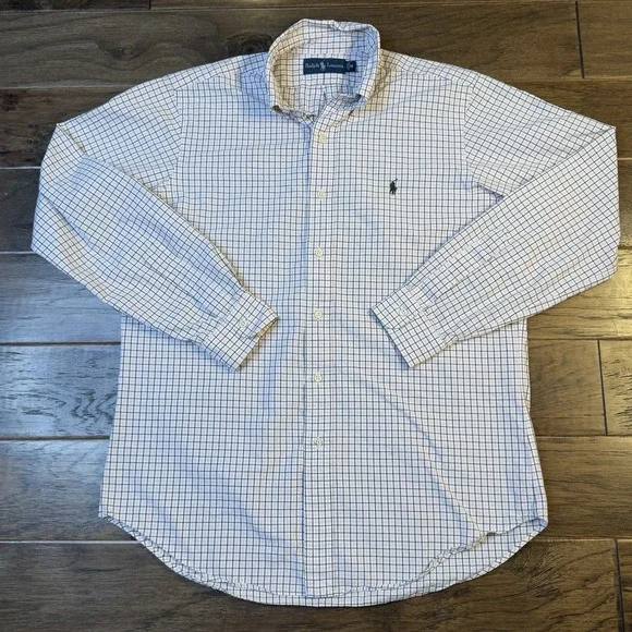 Polo Ralph Lauren Button‎ Down Shirt Men's Med Windowpane Plaid Pink Brown * - Picture 3 of 9